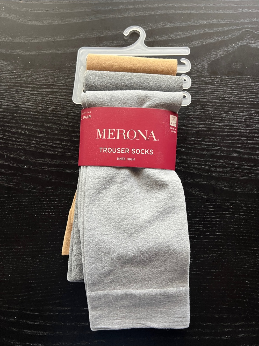 Merona Trouser Socks Knee High 3 Pair Grey Heather Combo Shoe Size 4-10.5 